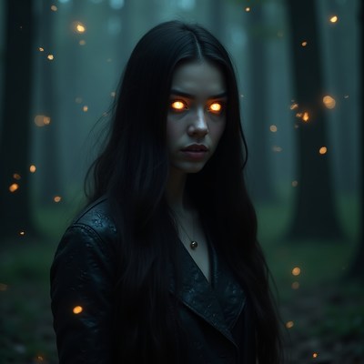 Mysterious figure in forest at night