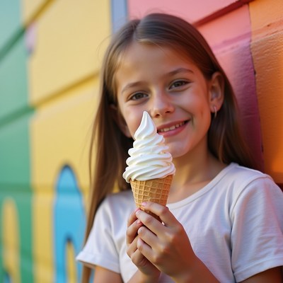 Girl enjoying ice cream outdoors