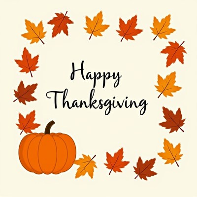 Thanksgiving decoration with pumpkin and leaves