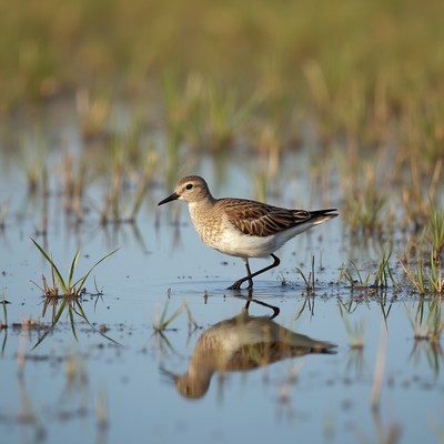 Shorebird walking in shallow water