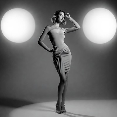 Model posing under studio lights