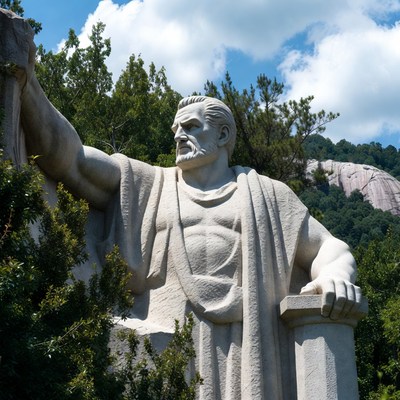 Large statue on rocky hillside
