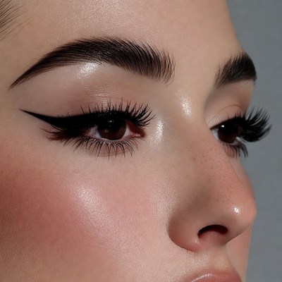 Beauty close-up with makeup details on model