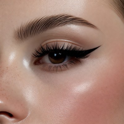 Close up of a detailed eye makeup