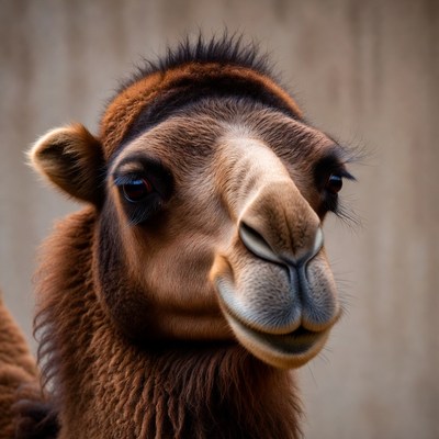 Camel with friendly expression smiles