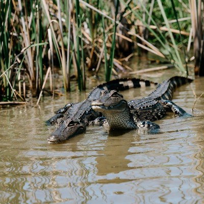 Alligators in shallow water during daytime
