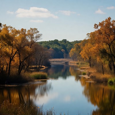 Autumn scene at the riverbank in the morning