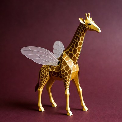 Giraffe with butterfly wings in studio