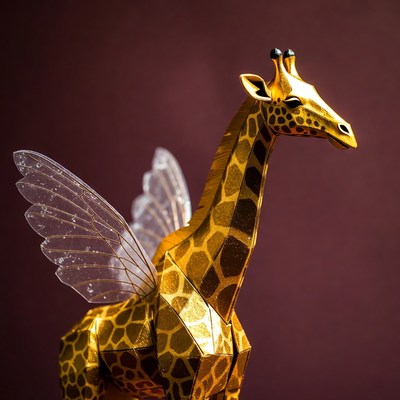 Giraffe model with wings stands tall
