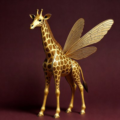 Golden giraffe with wings in art