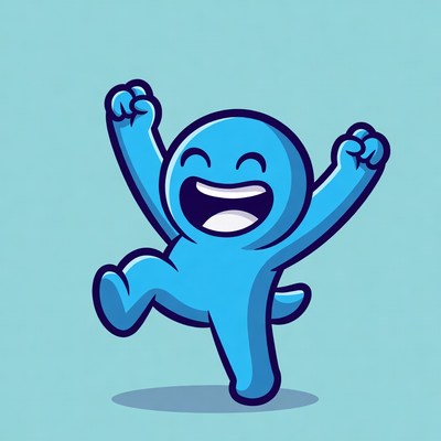 Happy blue character celebrating joyfully