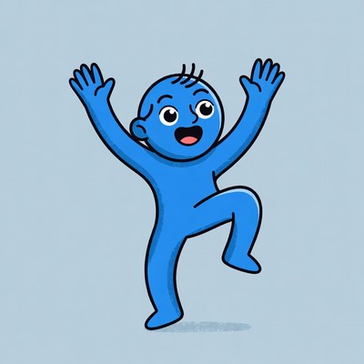 Happy blue figure dancing in space