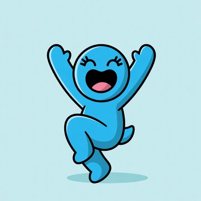 Happy blue character dancing joyfully