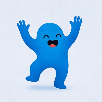 Blue character dancing happily in animation