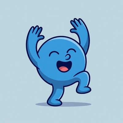 Happy blue character dancing joyfully