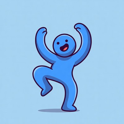 Blue figure dancing in joy