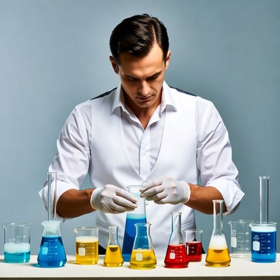 Chemistry experiment with colorful liquids