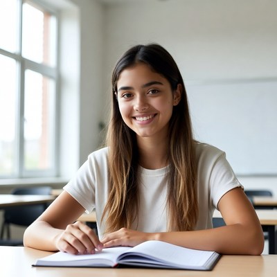Student reading in classroom during daytime
