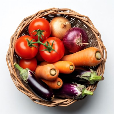 Fresh vegetables in a woven basket