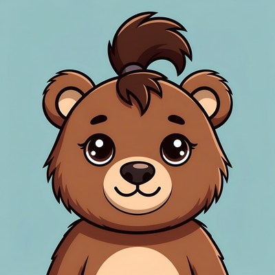 Cute cartoon bear with a hairstyle