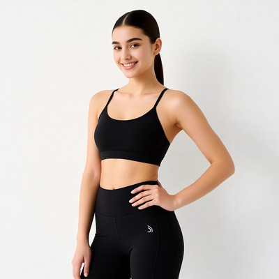 Fitness model poses in workout gear