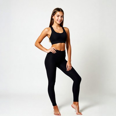Fitness pose of a young woman in studio