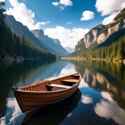 Sunny day at the lake with a boat