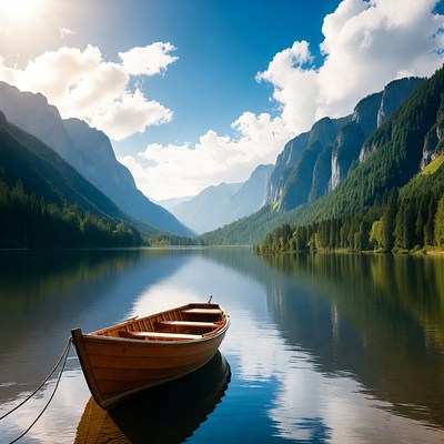 Boat on a mountain lake