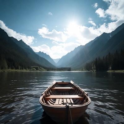 Boat on a mountain lake