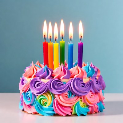 Colorful cake with candles for celebration