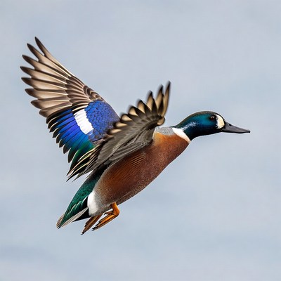 Duck flying over water during day