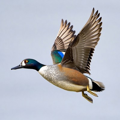 Duck flying over open sky