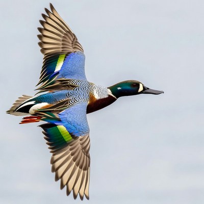 Duck flying over water