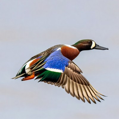 Duck soaring through clear sky