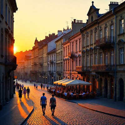 Evening stroll in city street