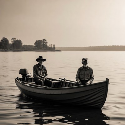 Two men in boat on water
