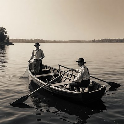 Two men fishing on a lake