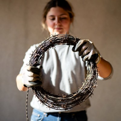 Preparing a barbed wire wreath