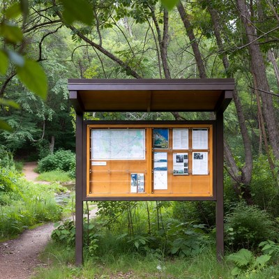 Park information board near trail
