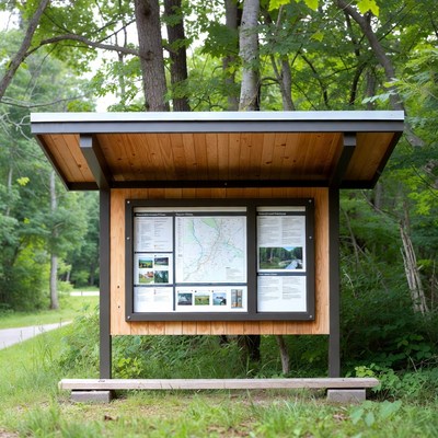 Forest trail map board display