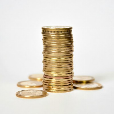 Stack of coins on white background