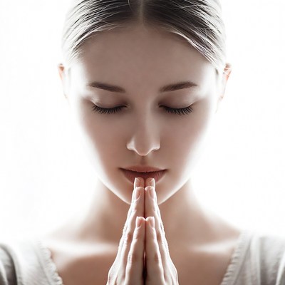 Woman praying with closed eyes