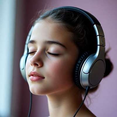 Girl listening to music with headphones