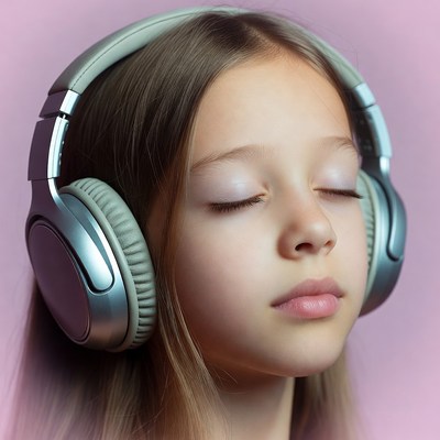 Young girl listening to music with headphones