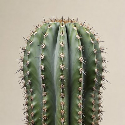 Cactus with sharp spines grows indoors