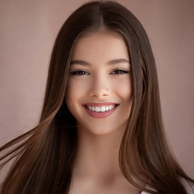 Smiling girl with long hair indoors