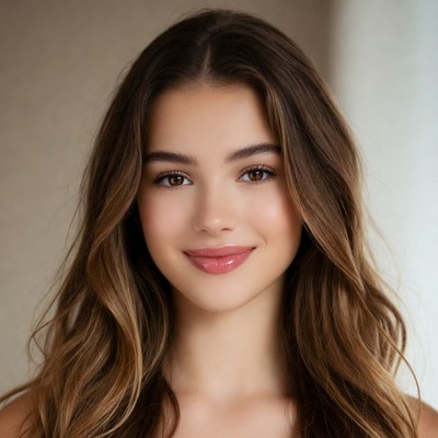 Smiling person with long hair in indoor setting