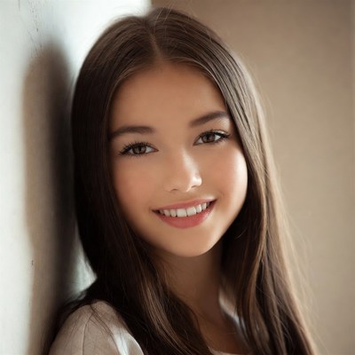 Smiling girl with long hair indoors