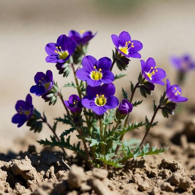 Purple flowers growing in dry soil