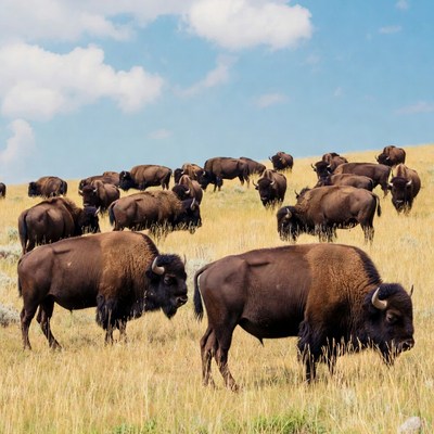 Bison grazing on open grassland